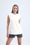 Cream Sleeveless Hooded 100% Cotton Sports Athlete T-Shirt - 4