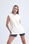 Cream Sleeveless Hooded 100% Cotton Sports Athlete T-Shirt
