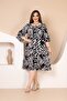 Large Size Elastic Collar Sleeves Folded Leaf Pattern Dress - 5
