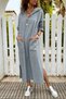 Women's Gray Hooded Pocket Sequin Loose Linen Look Long Dress Rsd1224 - 2