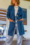 Women's Blue Self-Textured Hooded Belted Buttoned Cardigan Cck12728