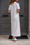 Women's White Polo Collar Side Slit Long Dress BST700-3525 - 3