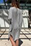 Khaki Linen V-Neck Striped Dress with Pockets - Casual Bst3340 - 2