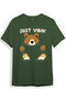 Just Vibin Cute Teddy Bear Printed Regular Fit 100% Cotton Khaki T-Shirt