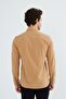 Men's Mustard Slim Fit Slim Fit Buttoned Collar Linen Look 100% Cotton Flame Shirt - 6