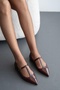 Women's Burgundy Patent Leather Ballerinas 2cm Short Low Heel Daily Use Very Comfortable Shoes