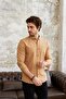 Men's Mustard Slim Fit Slim Fit Buttoned Collar Linen Look 100% Cotton Flame Shirt - 5