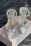 Women's White Satin 8 cm Transparent Heeled Bow-Stoned Ankle-Wrapped Pointed Toe Evening Dress Shoes