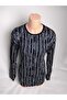 Women's Navy Blue Patterned Crew Neck Long Sleeve Side Slit Summer Viscose Mom T-Shirt/Blouse