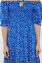 Blue Floral Print Skirt Waist Opening Madonna Neck Viscose Woven Dress Twoss24El01033 - 3