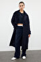 Navy Blue Oversize Knitwear Wool Coat - Detachable Inside, TWOAW25KB00021 - 2