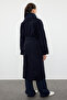 Navy Blue Oversize Knitwear Wool Coat - Detachable Inside, TWOAW25KB00021 - 5
