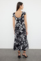 White Floral Print Square Neck A-Line Viscose Midi Woven Dress Twoss20El3331 - 5