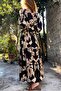 Women's Black Elastic Waist Belted Off-Shoulder Long Dress Bst-3628Black - 4