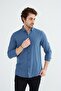 Men's Indigo Slim Fit Slim Fit Buttoned Collar Linen Look 100% Cotton Flared Shirt - 4