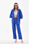 Women's Bürümcük Wide Leg Kimono Top and Bottom Set Blue - 3
