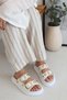 Glamour Double Banded Gold Buckle Detailed Daily Comfort Women's Slippers - 4