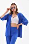 Women's Bürümcük Wide Leg Kimono Top and Bottom Set Blue - 5