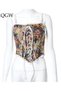 French Vintage Floral Patterned Front Lace Up Corset Bustier - 7