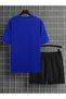 Lucky Deer T-Shirt Shorts - Sax Blue Black Top and Bottom Set Shorts T-Shirt Outfit Printed Crew Neck - 2
