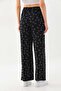 Women's Patterned Waist-Tied Comfortable Form Trousers 23498 Black - 5