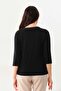 Women's Tie-Up Collar Three-Quarter Sleeve Blouse 23632 Black - 4