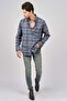 Men's Striped Long Sleeve Wool Finished Shirt 0171102 Dark Blue