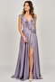 Women's Ruffle Detailed Satin Evening Dress 5921180 Lilac - 2