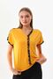 Women's Patterned V-Neck Short Sleeve Blouse 23151 Yellow - 3