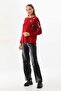Women's Patterned Crew Neck Long Sleeve Blouse 23598 Claret Red - 2