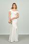 Women's Shawl Collar Slit Fish Form Evening Dress 1389 Ecru - 3
