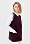 Women's Zero Collar Shoulder and Pocket Cover Felt Embroidered Button Vest 0242113 Plum - 8