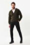 Sanfa Men's V-Neck Pure Wool Cardigan 2634 Green - 2