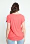 Women's Patterned Blouse with Tulle Detail on the Hem 5010036 Coral - 5