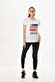 Women's Patterned Crew Neck Short Sleeve Blouse 23057 Ecru - 2