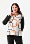 Women's Patterned Crew Neck Long Sleeve Blouse 22788 Black - 3