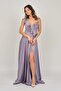Women's Ruffle Detailed Satin Evening Dress 5921180 Lilac - 7