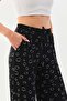 Women's Patterned Waist-Tied Comfortable Form Trousers 23498 Black - 4