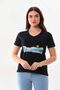 Women's V-Neck Short Sleeve Cotton Blouse 23101 Black