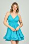 Women's Double Breasted Collar Short Evening Dress0990237 Turquoise - 3