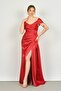 Women's Princess Collar Side Train Deep Slit Evening Dress 3480 Red - 2