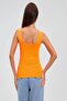 Women's Orange Thick Strap Square Neck Knitwear Blouse - 6