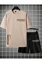 Beige Universe Printed Top and Bottom Shorts T-shirt Set - 2