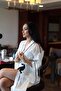 White Long Satin Bat Sleeve Bride Kimono, Bride Dressing Gown