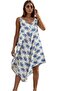 Blue Patterned Linen Viscose Summer Jumpsuit - Rope Strap, Comfortable Cut