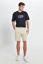 Men's Beige Standard Fit Regular Cut Cotton Knitted Shorts with Pockets - 3