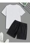 A Logo T-Shirt Shorts - White Black Shorts T-Shirt Bottom Top Set Printed Crew Neck - 2