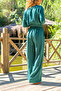 Women's Green Self-Belt Elastic Waist Half Patch Pocket Jumpsuit Bst3297 - 3