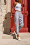 Women's Lilac Double Leg Striped Textured Trousers Bst3277