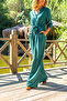 Women's Green Self-Belt Elastic Waist Half Patch Pocket Jumpsuit Bst3297 - 2